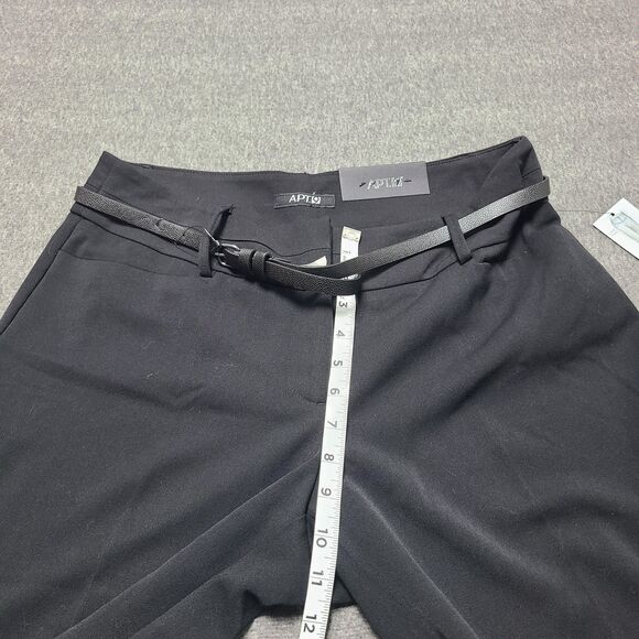 APT 9 Pants Womens 10 Black Straight Leg Mid Rise Career Trousers Belt‎ Office - Picture 3 of 9
